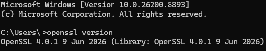 OpenSSL unter Windows installieren - erfolgreiche Funktionsprüfung
