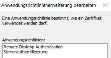 RDP-Zertifikate Windows Server 2025: Certificate Request Processor - Template Application Policies